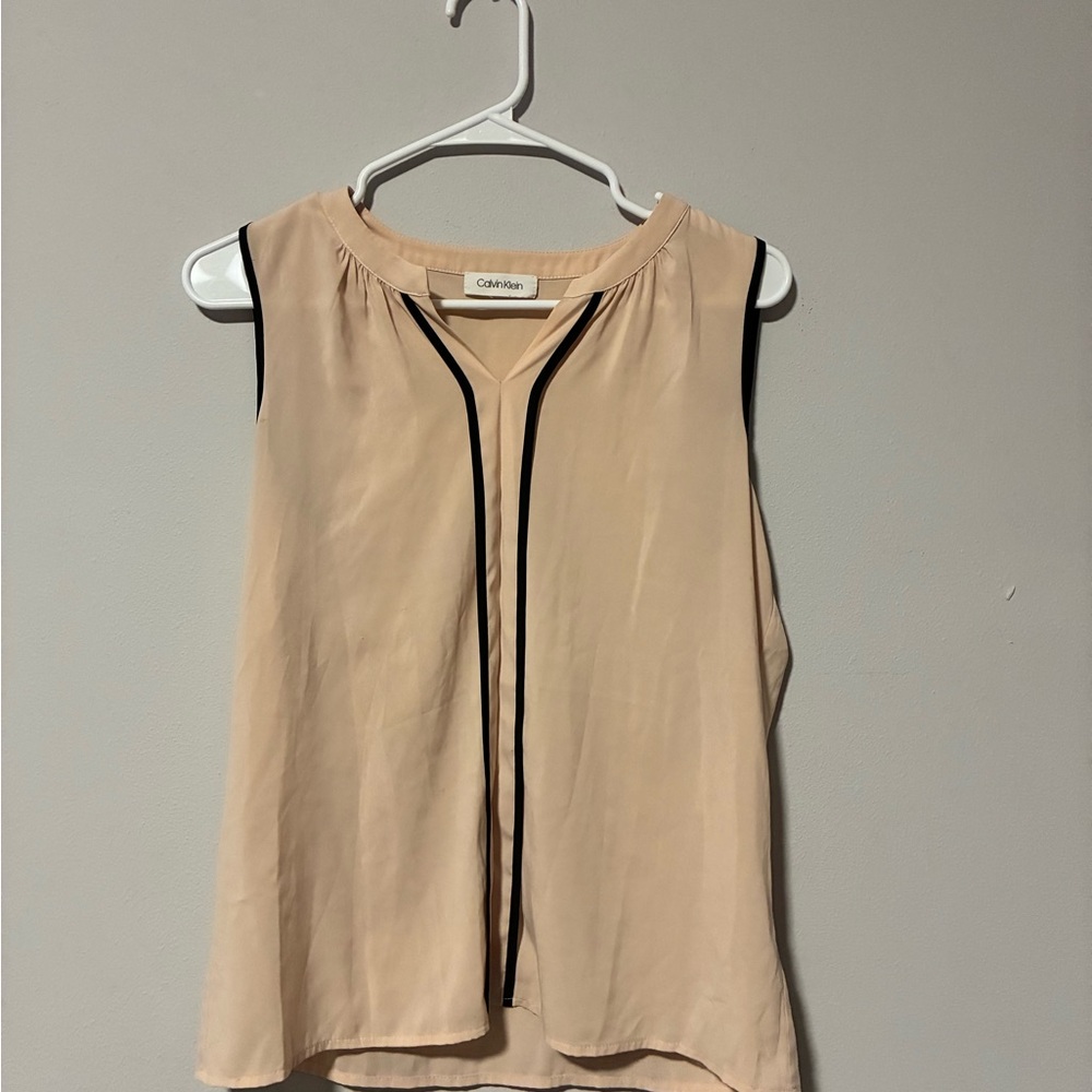 Calvin Klein Beige Sleeveless Camisole with Black Piping
